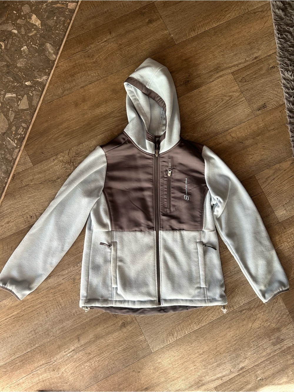 Outdoor Hooded Fleece Jacket in Light Blue and Brown